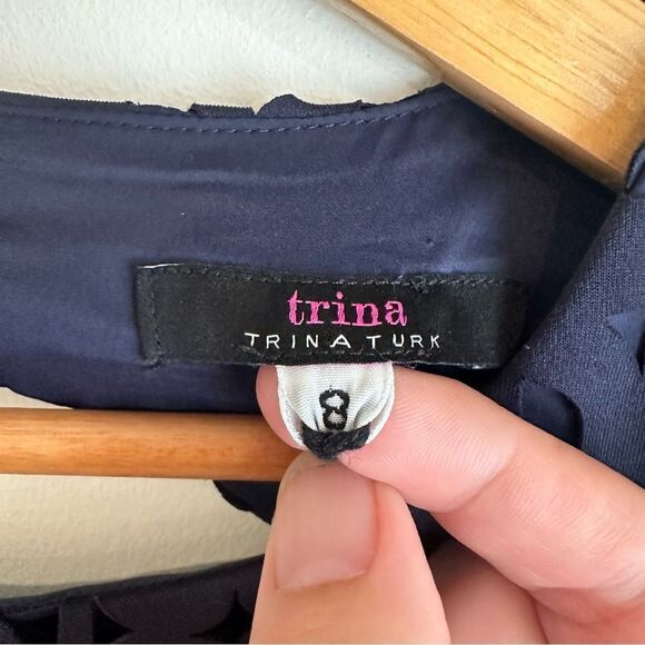 Trina Turk Navy Blue Carousal Laser Cut Back Cutout Sheath Dress NWT - Picture 6 of 7